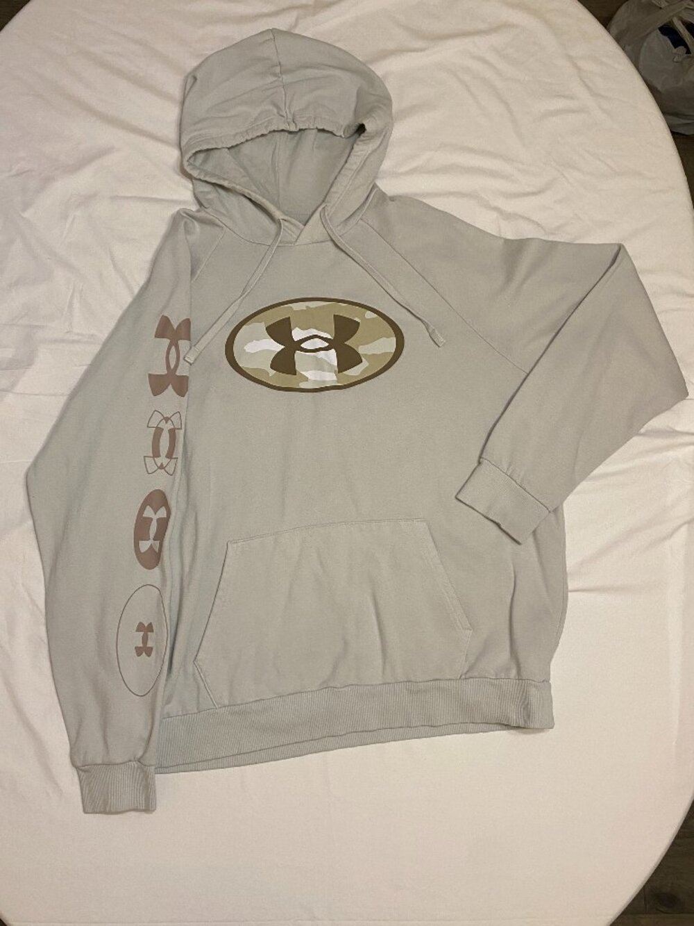 Under Armour Rival Fleece Hoodie Mens XL Tan Camo Logo Pullover Sweatshirt